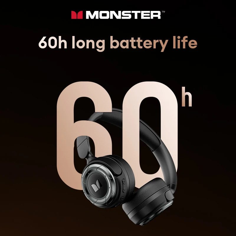 Фото Новые беспроводные наушники Monster MQH08 Bluetooth 5.4, 60 часов, длительный срок службы батареи, игровая гарнитура с шумоподавлением и микрофоном, 40 мм №2