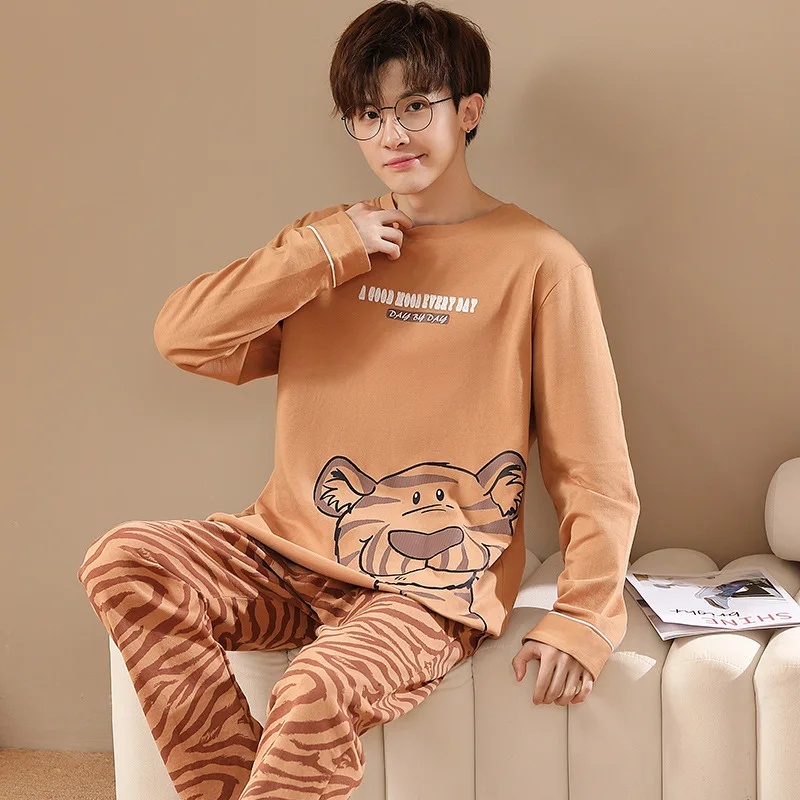 Pajama Sets Men's Autumn Long Sleeve Trousers Sleepwear Large Casual Home Clothing Suits For Men Cotton Winter Pajamas Pijamas
