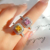 trendy women ring with brilliant pink yellow cubic zirconia luxury engagement open rings wedding party jewelry drop shipping