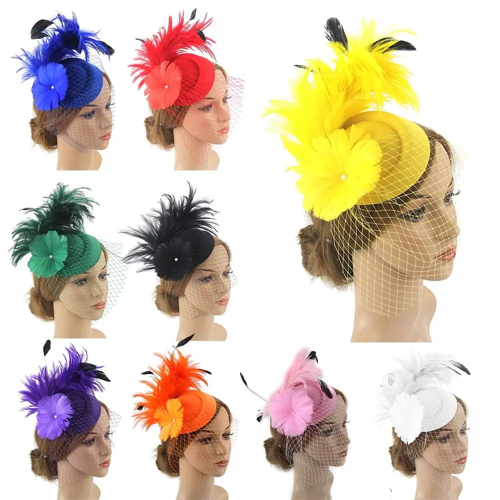 

Модная вуаль, женские аксессуары для волос, головной убор для вечеринки, сетчатые перья, Вуалетка, женская свадебная повязка на голову для невесты
