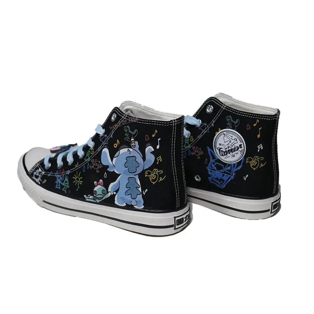Disney Stilson Co-branded Hand-painted Valentine's Day Gift For Men Women Couples Small White Print High And Low Canvas shoes