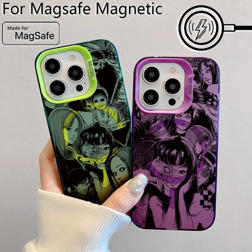 Фото Junji Ito Terror Horror Magsafe Магнитный чехол для Samsung S25 S24 S23 S22 S21 S20 FE Plus Ultra 5G Мягкая посеребренная задняя крышка №4