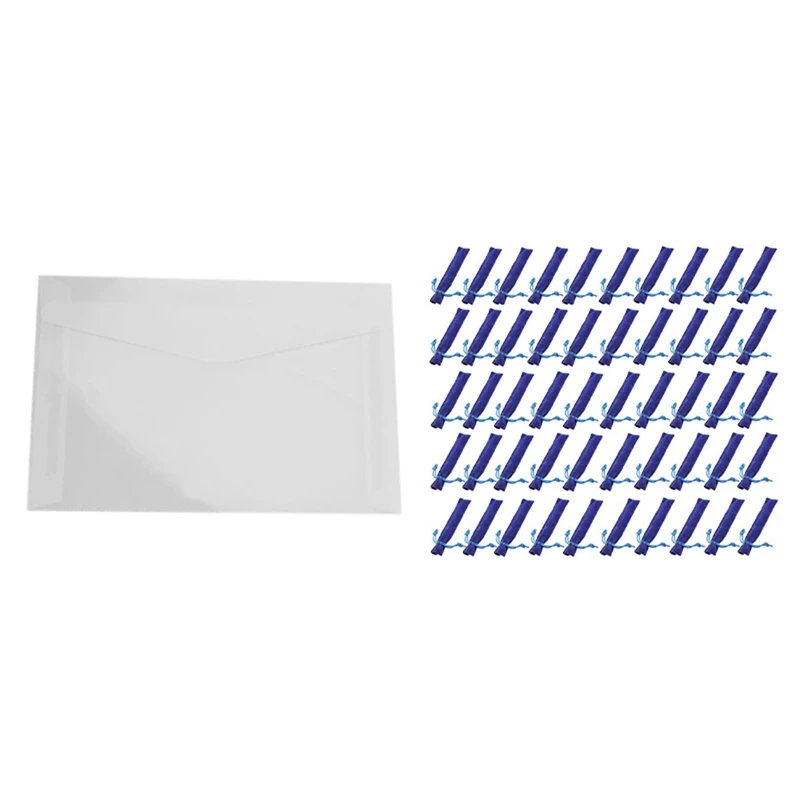 

50 Pcs Translucent Blank White Parchment Paper Envelope & 50 Pcs Blue Velvet Pen Pouch Sleeve Holder Pencil Bag