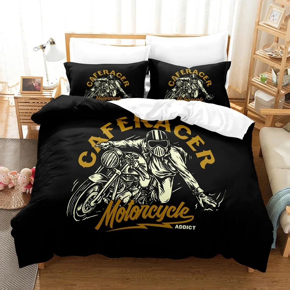 Motorcycle Duvet Cover Set Dirt Bike Extreme Sports Theme for Boy Girl Motocross Racer Polyester Bedding King Queen Size