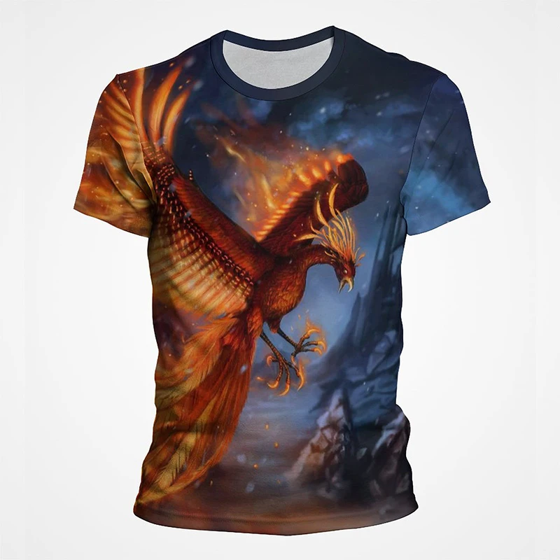 Летняя Повседневная футболка унисекс с 3D-принтом огня Феникса птицы короткими