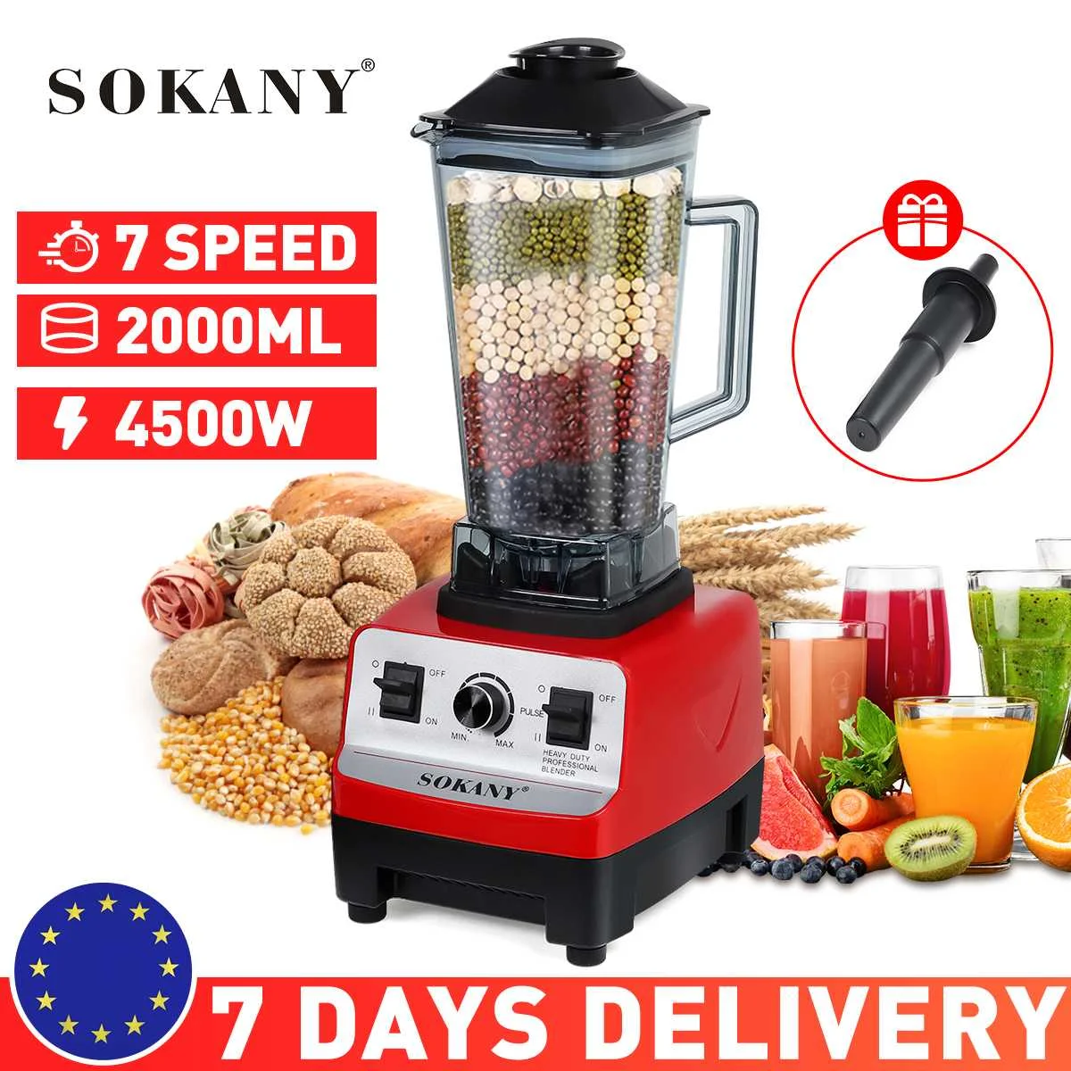 4500W 220V blender professional Heavy Duty Commercial mixer juicer 7Speed & blades Grinder ice smoothies coffee Maker BPA Free