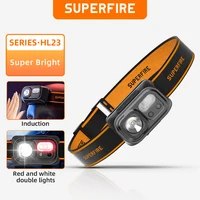 SUPERFIRE HL23 Мини-светодиодный налобный фонарь Супер яркая индукционная фара USB C Перезаряжаемый портативный налобный фонарь для кемпинга