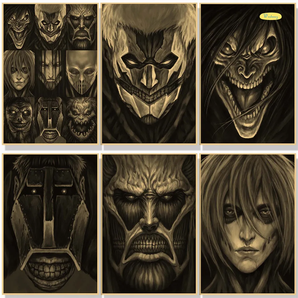 

Japanese anime Attack On Titan retro style kraft paper poster giant head bar cafe wall decoration wall sticker A518