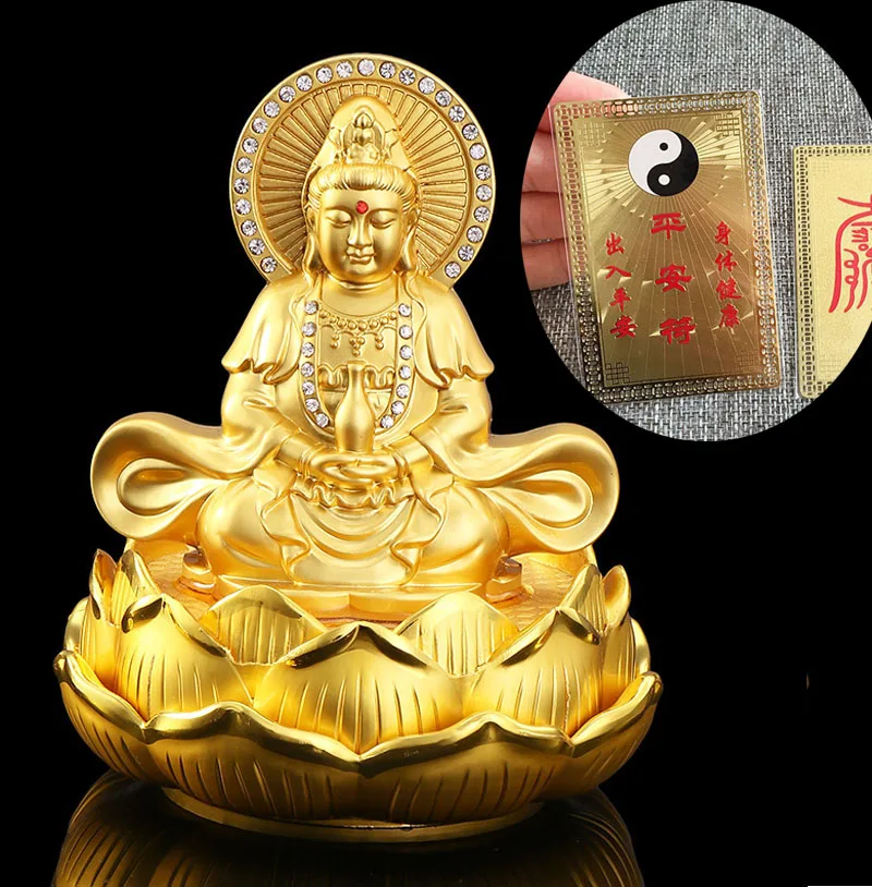 

GOOD Mascot # HOME CAR SHOP Bless safety Goddess Guanyin Bodhisattva copper buddha statue talisman + GOOD LUCK gold card Amulet