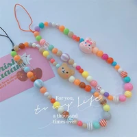 cartoon bear rabbit colorful geometric irregular beaded pendant beauty lanyard mobile phone chain for female charming ornaments