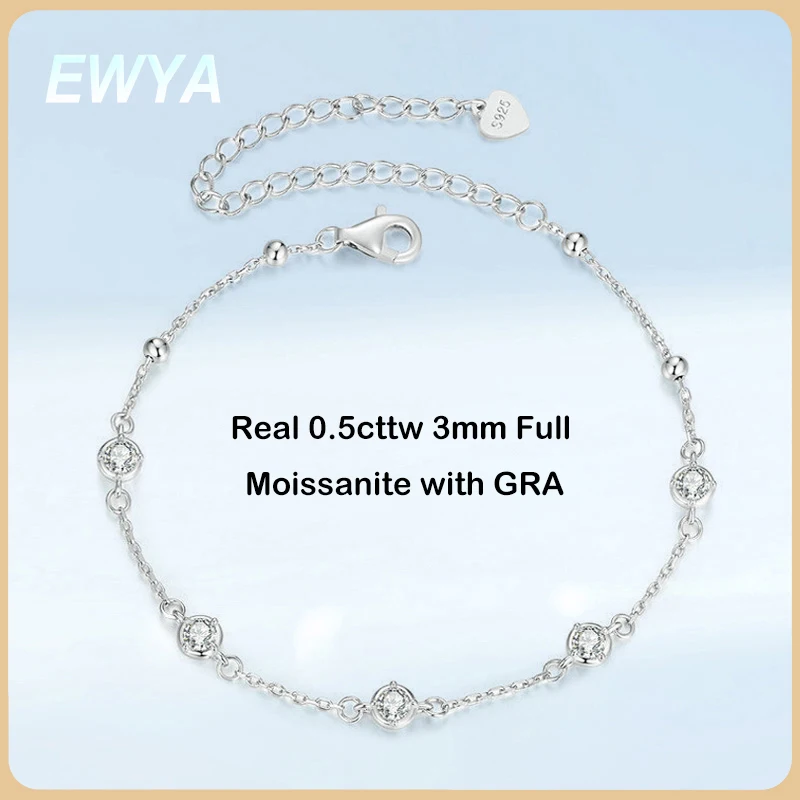 

EWYA Bubble Full 3mm 0.1CT D Color Moissanite Bracelet For Women S925 Silver Pass Diamond Test Bezel Link Hand Bracelets Gift