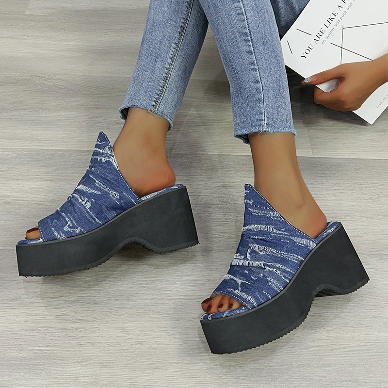 

2023 New Summer Chunky Platform Women Open Toe Slippers High Heels Shoes Sandals Flip Flops Sexy Pumps Slides Retro Shoes Women