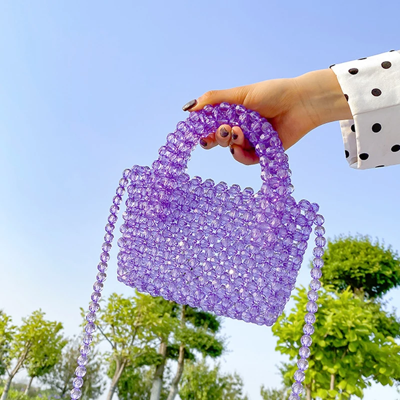 Летние Простые индивидуальные плетеные сумки через плечо ручной работы с бисером для женщин, пляжная сумка-тоут с кристаллами, женская сумка 2023