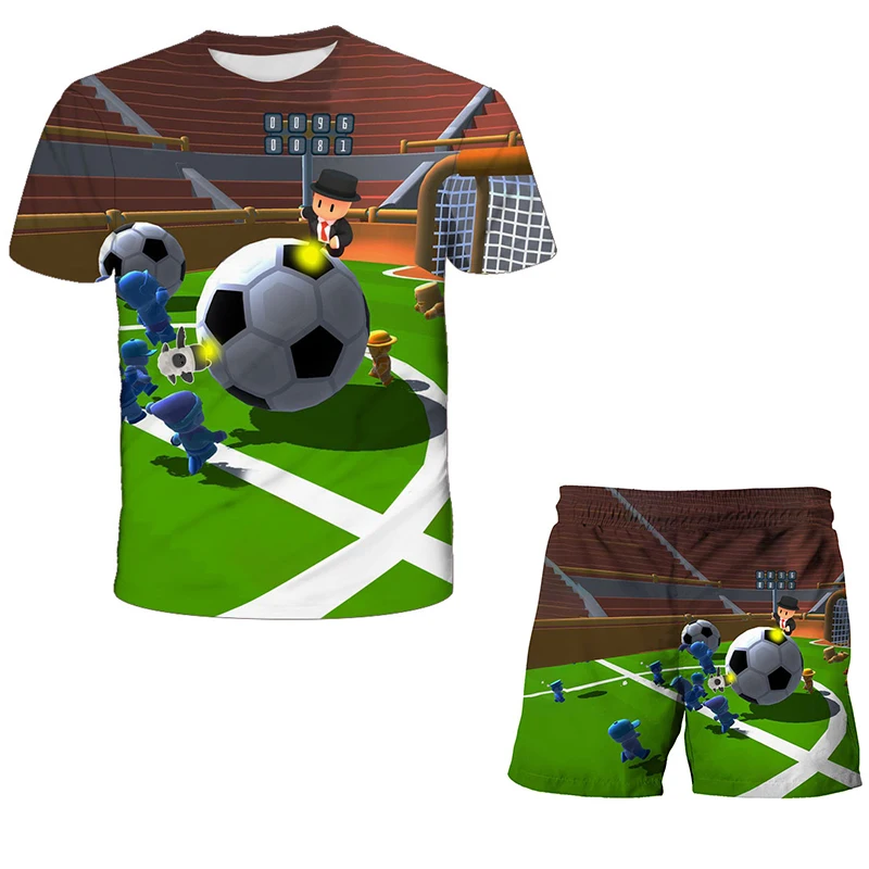 2023 Summer New Kawaii Stumbled Guys 3D Print Set Toddler Top+Shorts Sportswear Set Boys T-shirt Two Pack Boys Birthday Gift