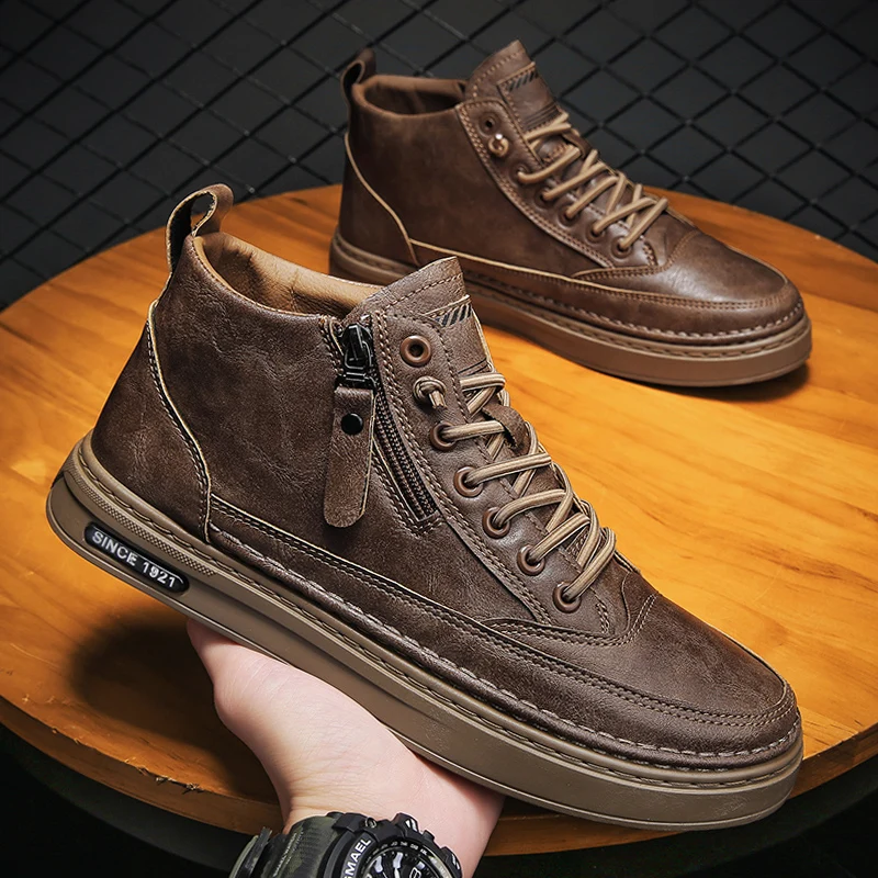 Autumn Men's Shoes 2024 New Fleece-lined Cotton-padded Leisure Kitchen Waterproof Non-Slip Work Leather Labor Pro...