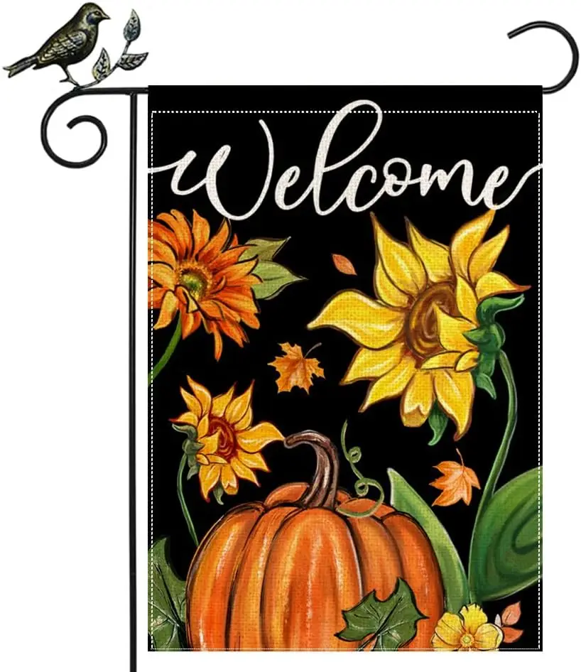 GEEORY Осенний садовый флаг 12 5 x 18 дюймов тыквенные подсолнухи черный двусторонний