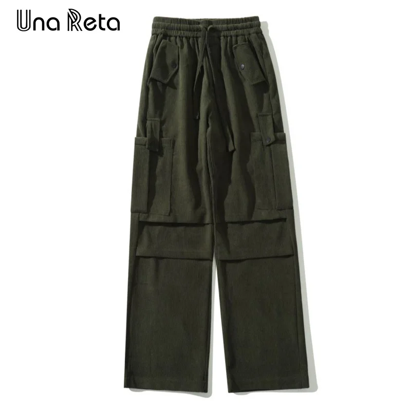 

Мужские брюки-карго Una Reta, свободные вельветовые брюки в стиле хип-хоп Харадзюку с карманами и пряжкой, с эластичной талией