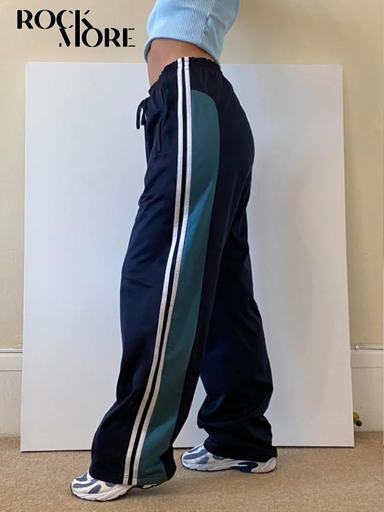 

Rockmore Casual Baggy Trousers Side Stripes Pants Low Waisted Drawstring Sweatpants Y2K Streetwear Loose Women Sporty Joggers