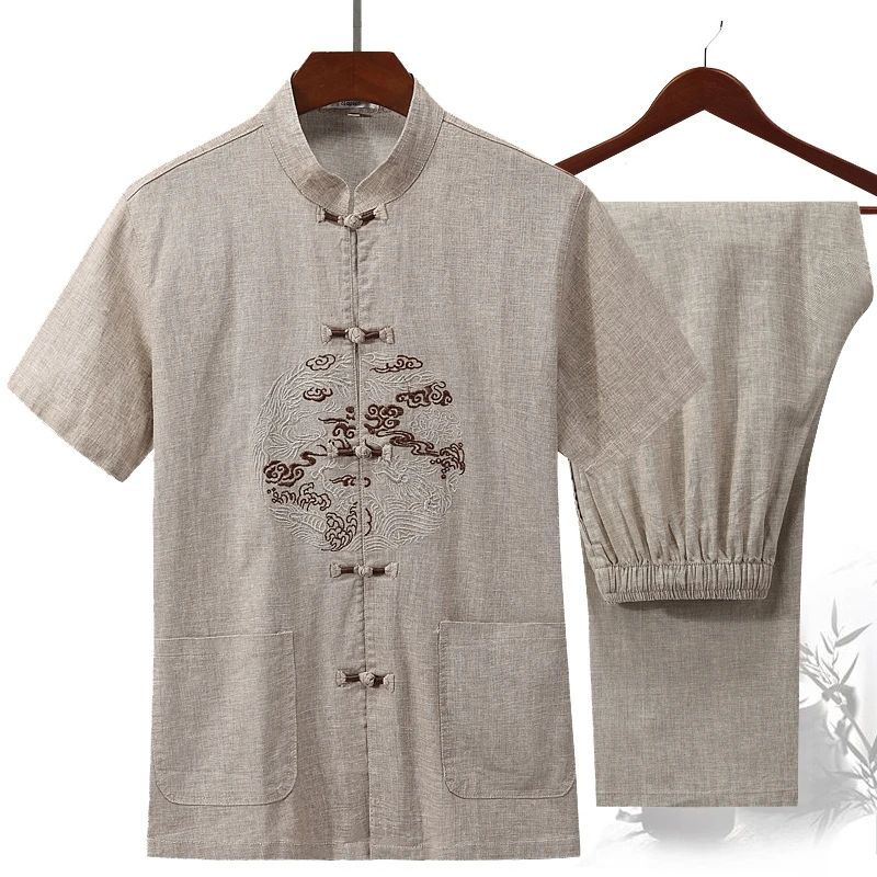 Костюм Тан мужской с вышивкой из хлопка и льна традиционный китайский костюм