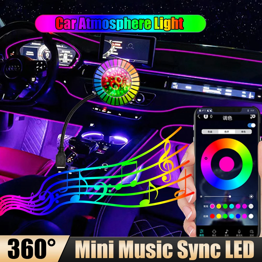 

Car Atmosphere Light Sound Activated DJ Light RGB Smart APP Control Mini USB LED Music Rhythm Party Night Light Auto Decoration