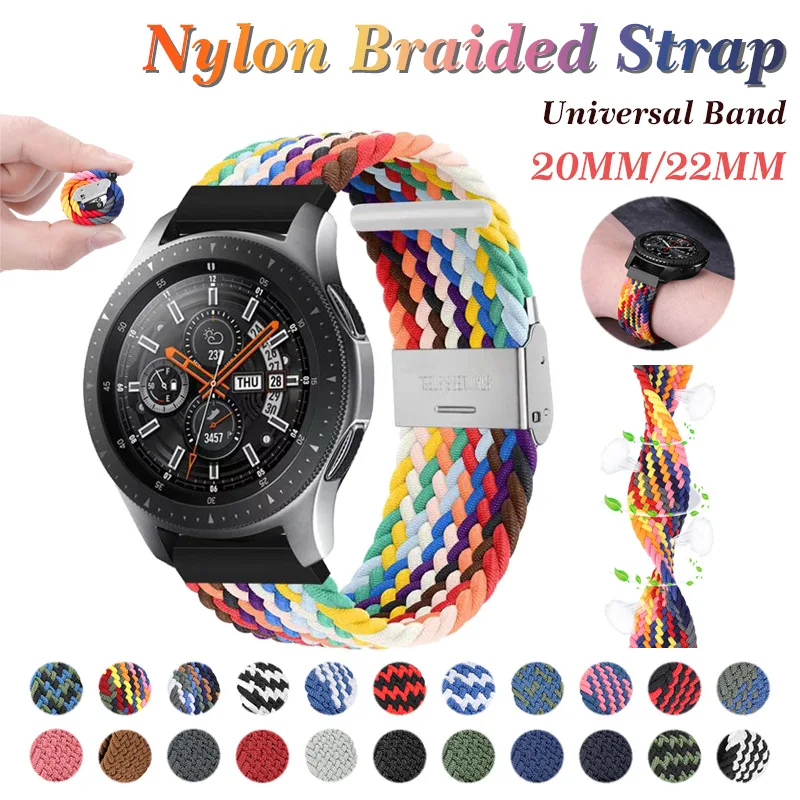 

20mm/22mm Elastic Snap Woven Nylon Strap for Samsung Galaxy Watch 42mm 46mm Huawei GT2 Smart Watch Strap Sport For Huami Amazfit