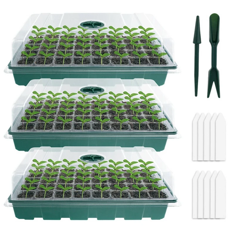 

6X Greenhouse Seed Starter Seedling Trays Flower Plant Germination Grow Box Nursery Pots Greenhouse Gardening Pot Green