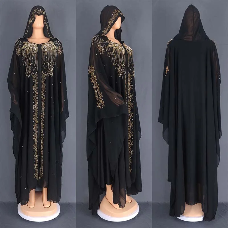 Plus Size African Party Dresses for Women Chiffon Boubou Dashiki Ankara 2 PCS Set Outfit Dubai Kaftan Abaya Robe Djellaba Femme