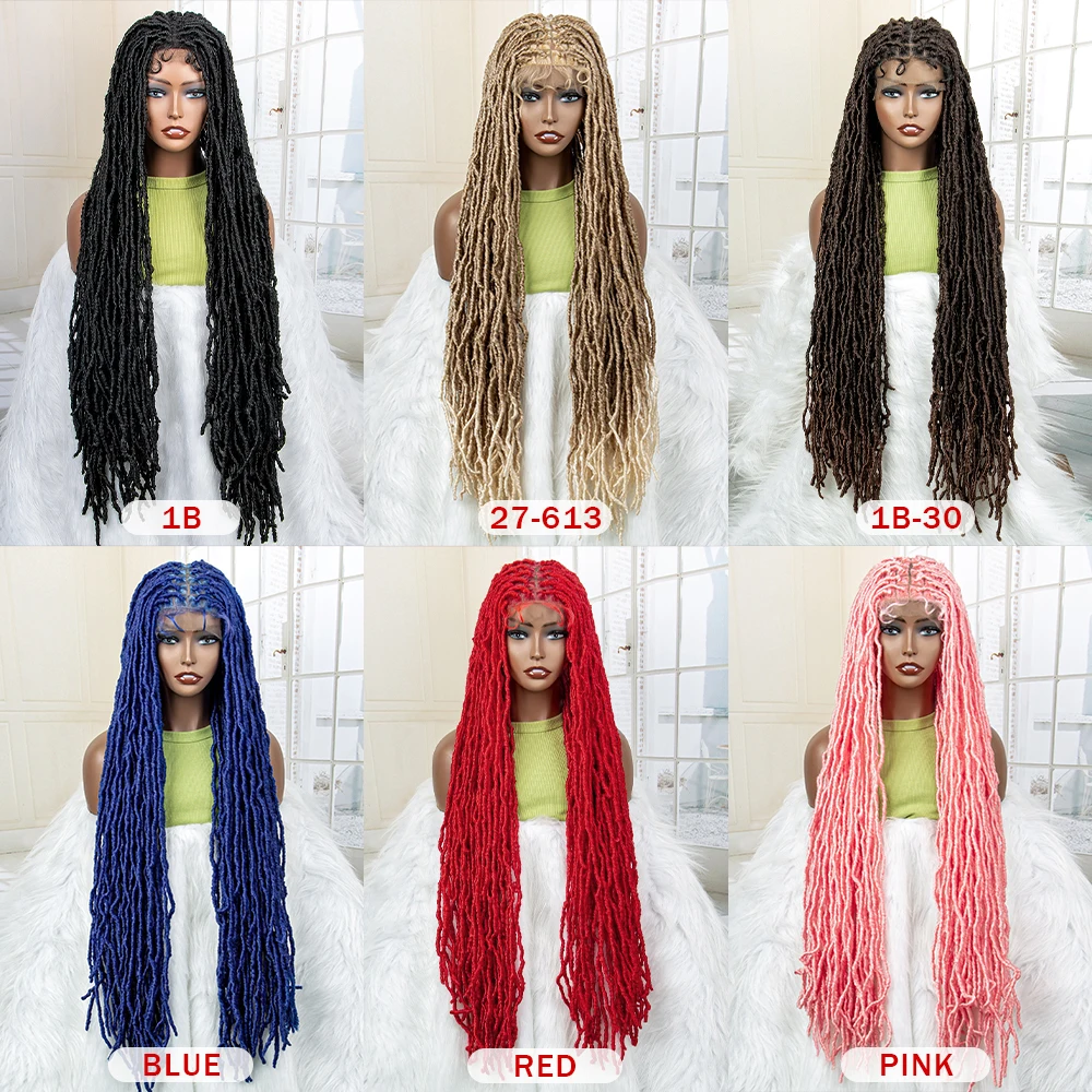 Super Long 36 Inches Synthetic Full Lace Dreadlock Box Braided Wigs for Afro Black Women Natural Black Knotless Braiding Wigs images - 6