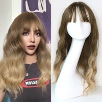 sivir synthetic wig brown gradient 22inch long wavy wigs with bangs heat resistant wigs for women african american