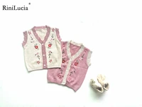 rinilucia bay girls wool knit vest floral pattern kids waistcoats sleeveless sweater for girls autumn v neck children knitwear