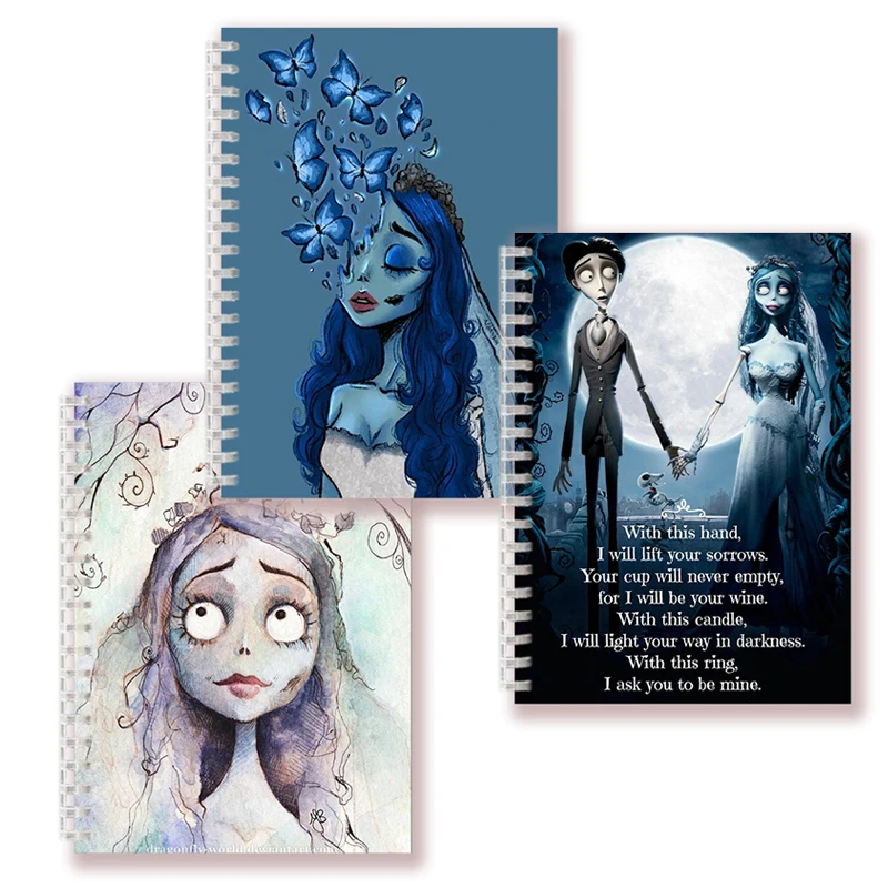 

A5 Spiral Notebook Movie Tim Burton Emily The Corpse Bride Victor Worm Butterfly Concept Art Quote Wedding Vow Writing Note Book