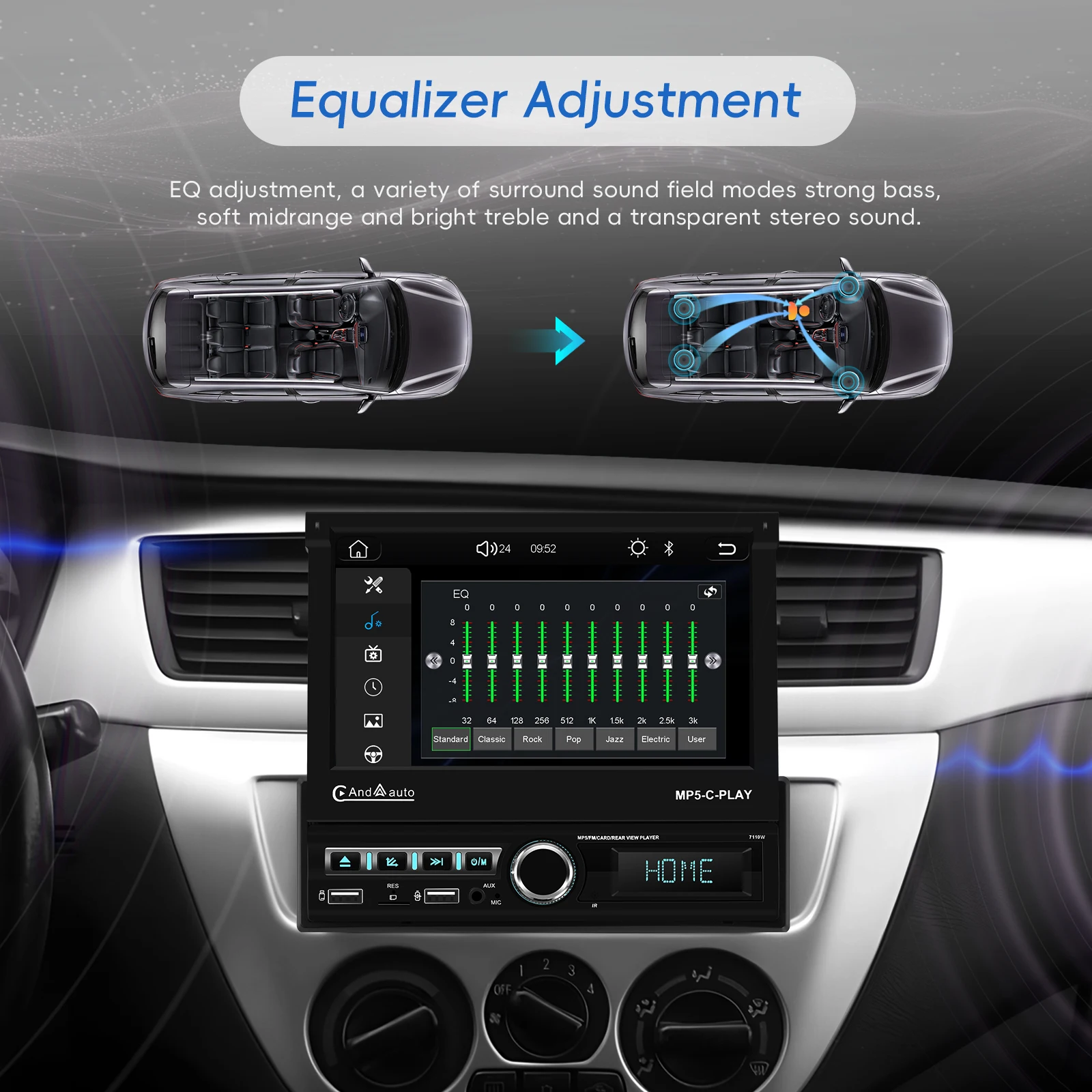 Фото Podofo 7-дюймовый IPS сенсорный экран Автомобильный радиоприемник Carplay Android Авто USB зарядка FM/RDS BT EQ USB Автоматический выдвижной экран Автомобильная стереосистема №5