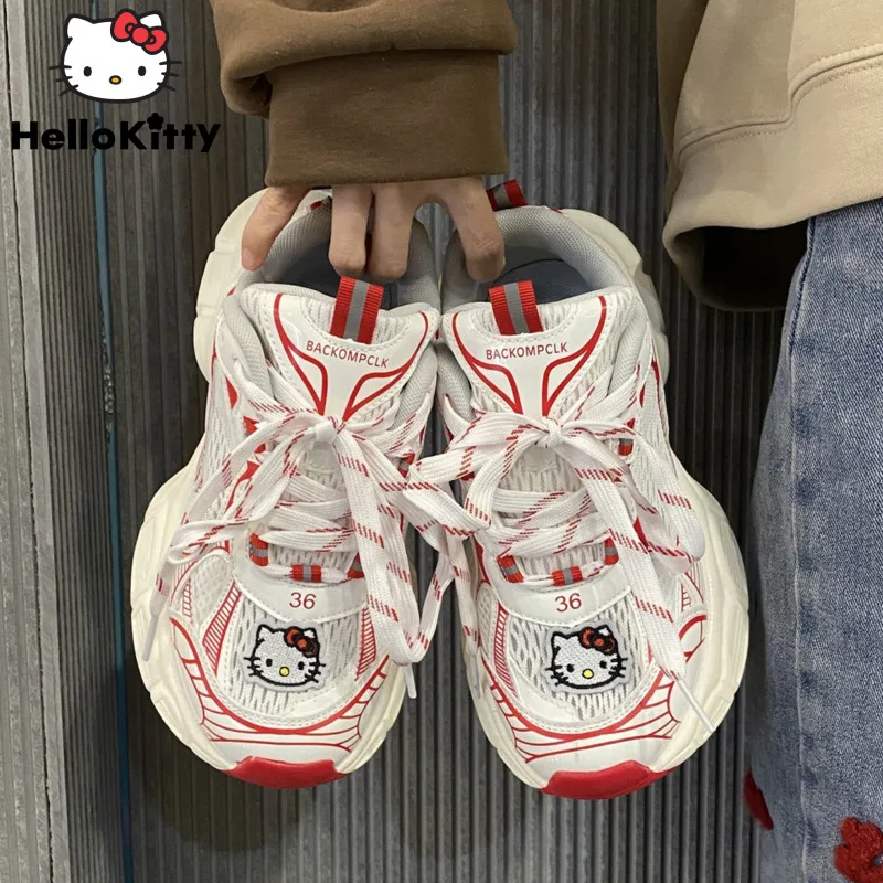 

Sanrio Hello Kitty Cartoon Breathable Women Bread Shoes Y2k Sweet Cute Thick Sole Female Sneaker Korean Fashion Girl Plat Shoes