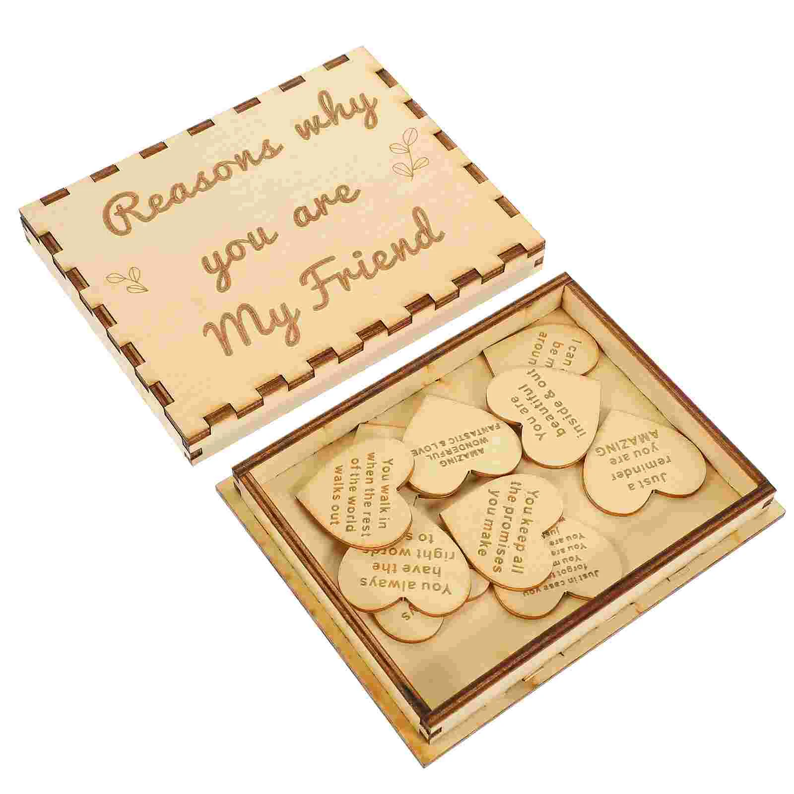 

1 Set Wooden Friendship Gift Box Friendship Appreciation Gift Box Wooden Keepsake Box with Heart Slices