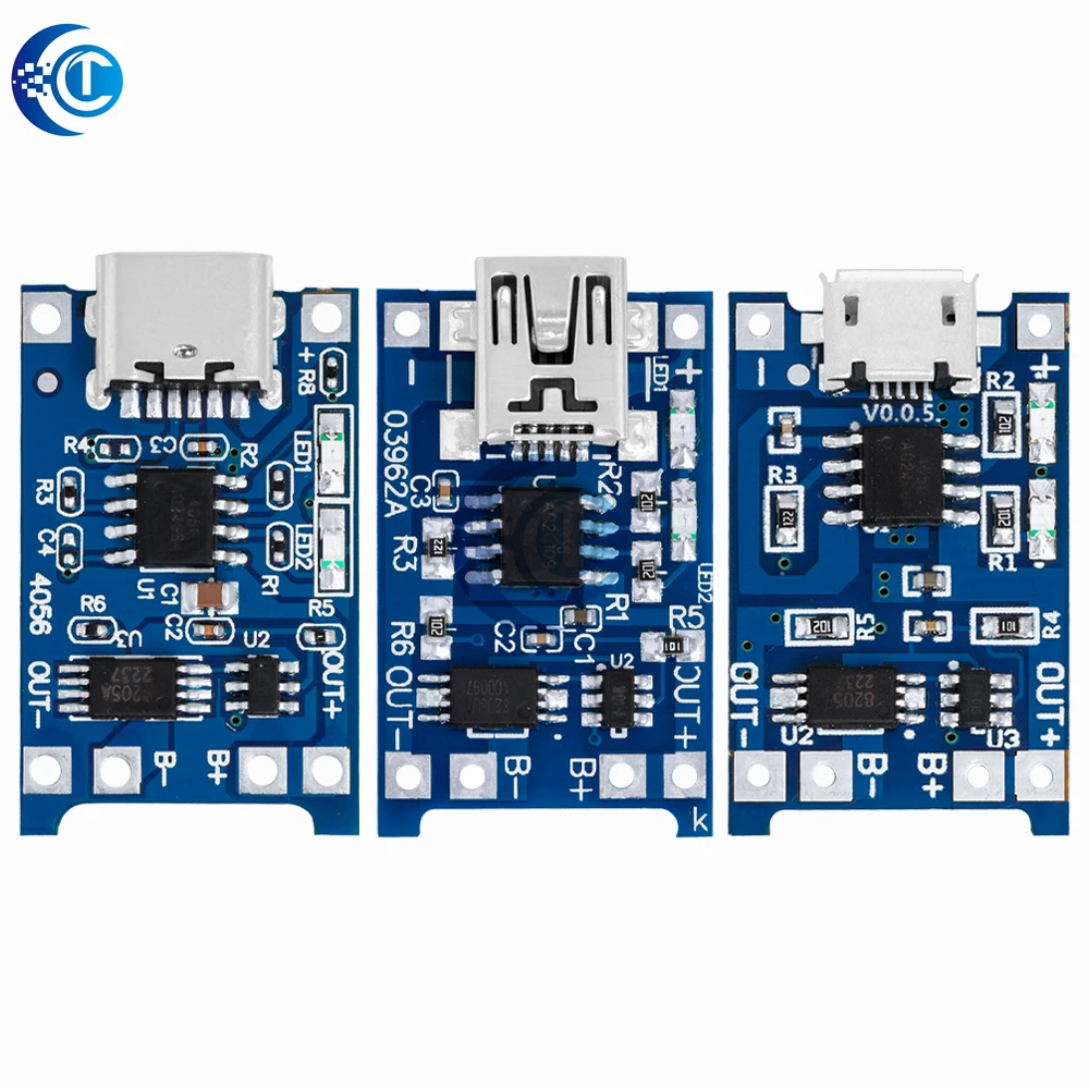 Модуль зарядного устройства TP4056 5В 1А Micro USB Type-C для литиевых аккумуляторов 18650 с функциями зарядки и защиты (art.: 3920d98d18f8b) - 3920d98d18f8b