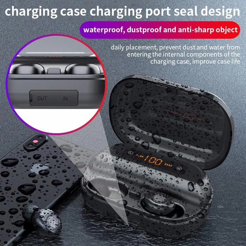 

V12 large power digital display wireless earphone touch control TWS binaural Bluetooth 5.0 headset strong battery life
