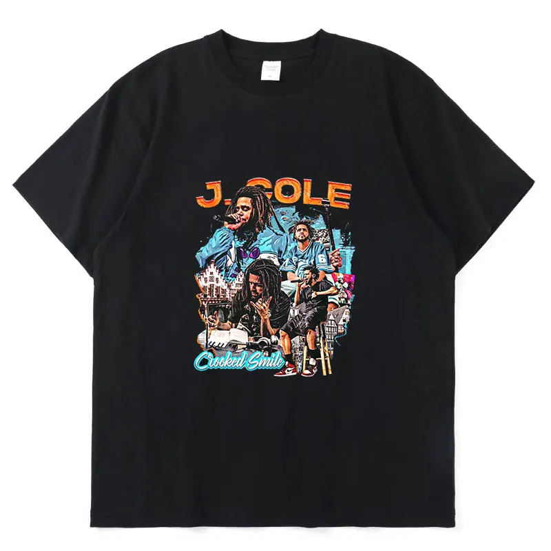

Футболка мужская оверсайз в стиле рэпера J Cole с кривой улыбкой, Модная Тонкая Повседневная Свободная футболка с коротким рукавом и принтом р...