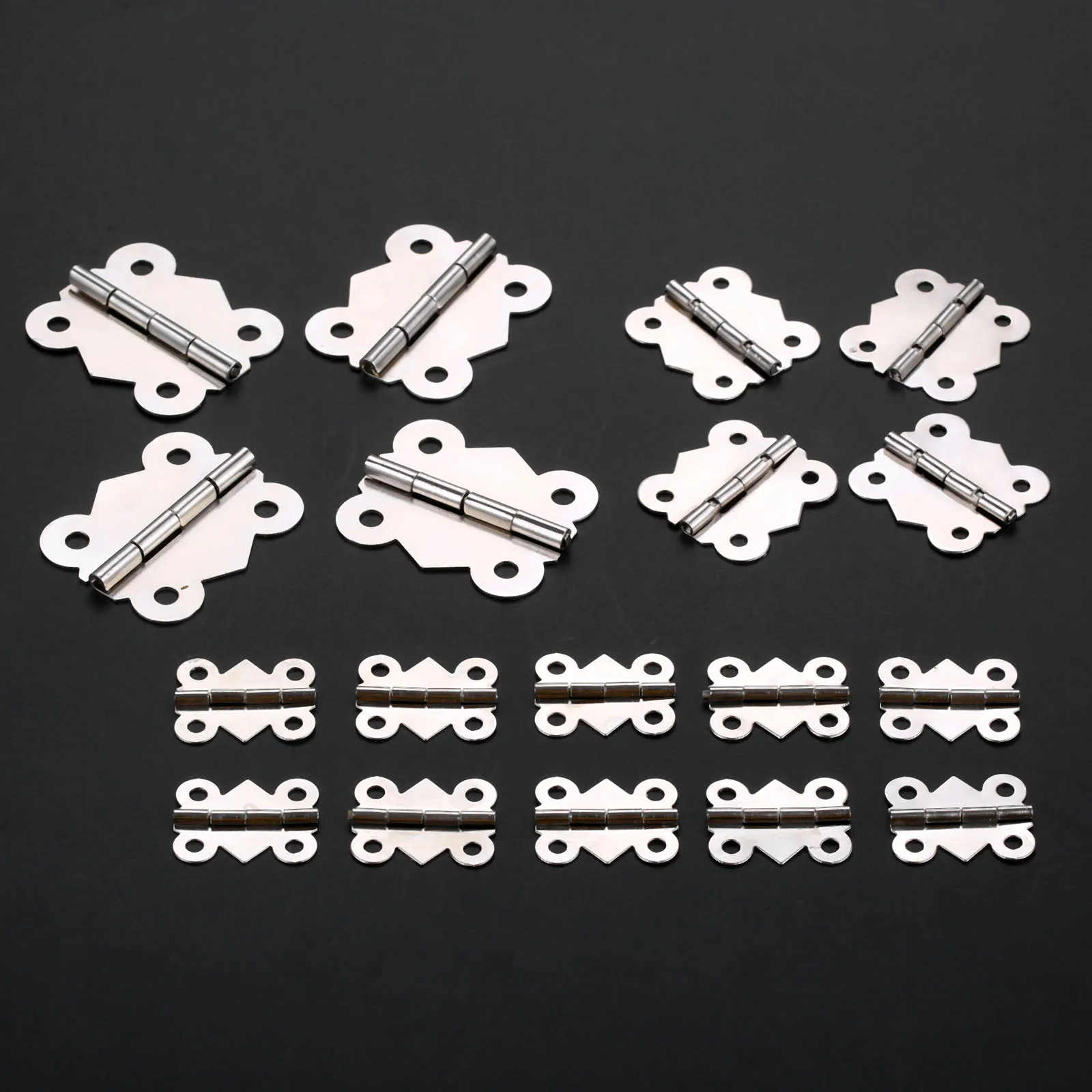 4/10pcs Butterfly Hinges w/screws Silver 4 Holes  Retro Decor Alloy 25mm-40mm Furniture Chest Wood Jewelry Box Wine Gift Case
