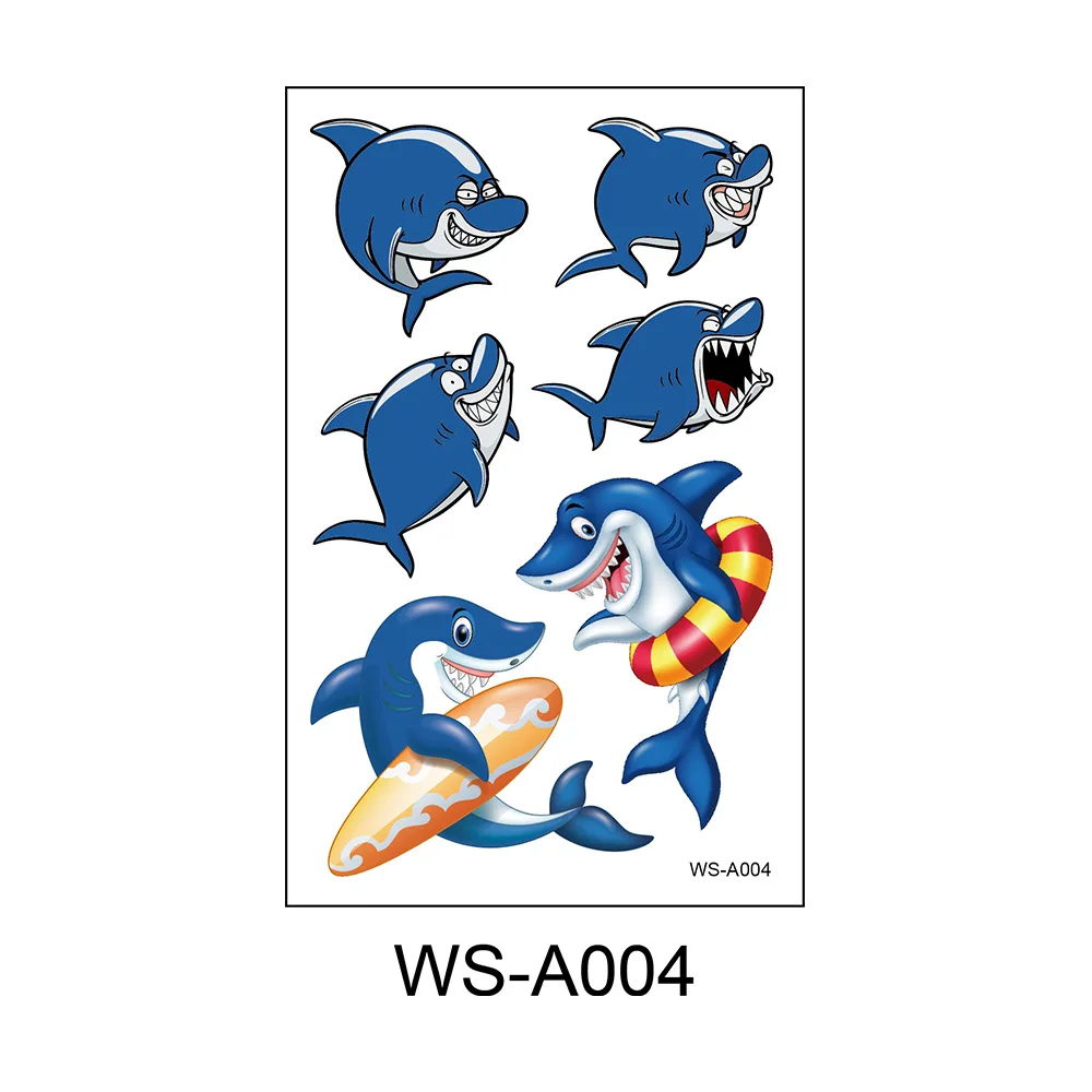 Мультфильм Акула Татуировка наклейка милый ребенок анимация Временная