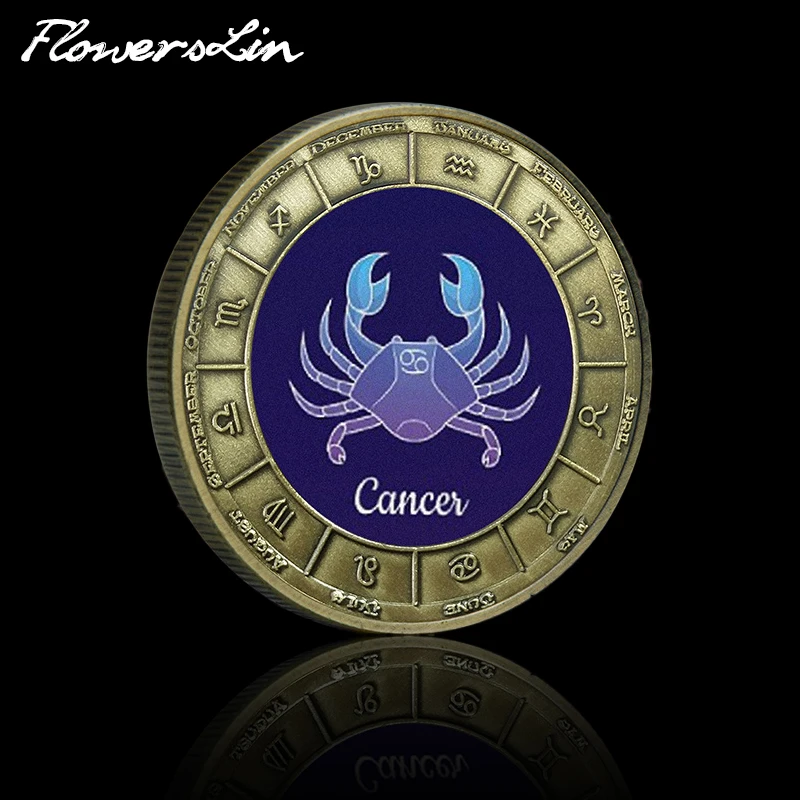 

[FlowersLin] судьба астролябическая памятная монета для рака античная латунь двенадцать созвездий вызов монета коллекционный сувенир