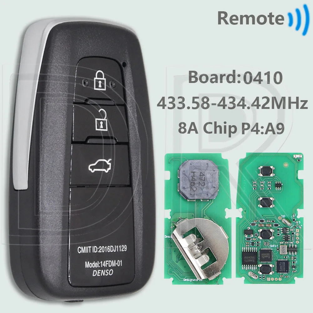 

Чип DR 8A P4: A9 433.58-434.42 МГц 61E206-0010 BR2EX бесконтактный автомобильный ключ дистанционного управления для Toyota CHR CH-R 2018+