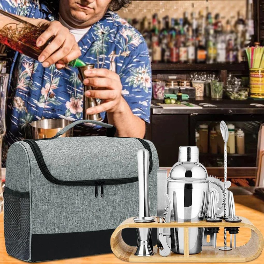

Portable Bartender Kit Bag Storage Pouch with Side Pockets Drink Bottle Spoon Pourer Case Kitchen Organizer Travel Picnic