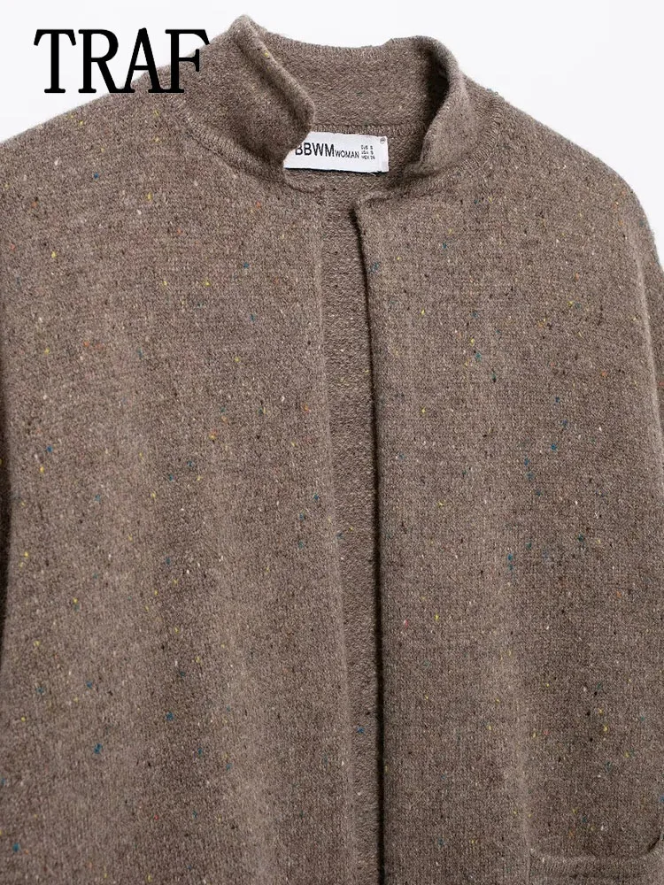 TRAF 2024 женский теплый зимний кардиган осенний вязаный свитер с длинными рукавами