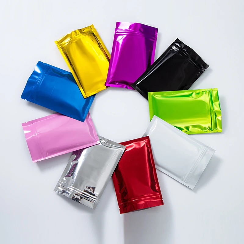 100Pcs/Lot Logo Customized Colorful Aluminum Foil Storage Plastic Printed Self Sealing Gift Bags