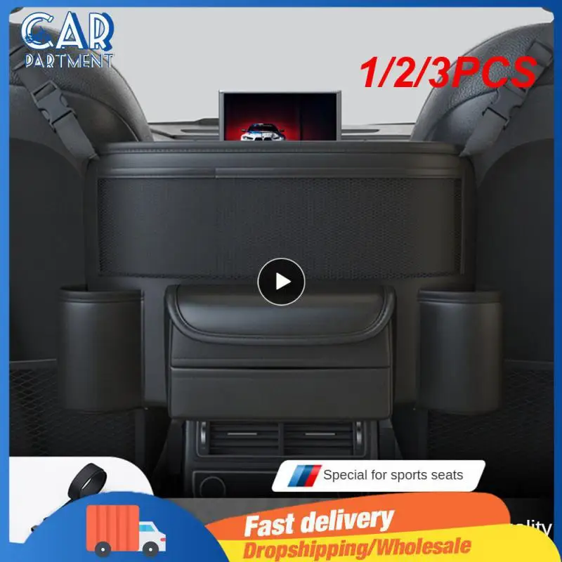 

1/2/3PCS Leather Car Seat Middle Hanger Storage Bag Luxury Auto Handbag Holder Between Seats Tissue Water Cup Pockets Stowing