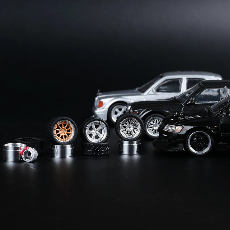 

CM Model 1/64 Replace Modified Parts Metal Wheels Rubber Tires Design Rims JDM Style for Model Car Vehicle 4pcs Set