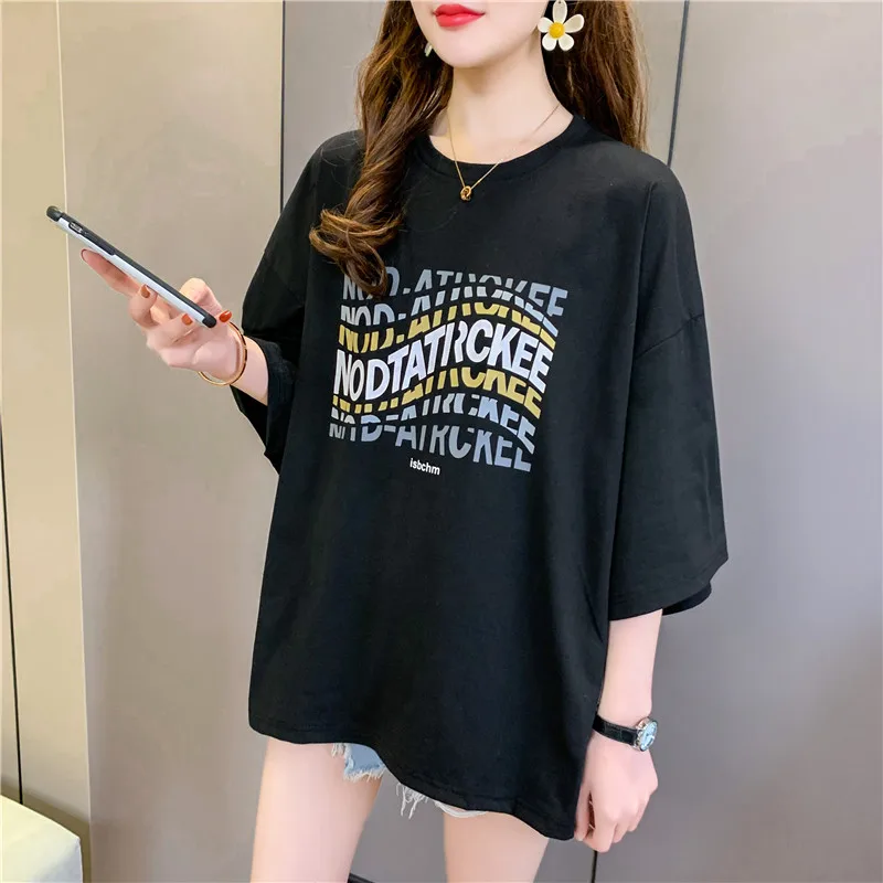 

Summer New Junior High School Student Fashion Casual Thin Short Sleeve T-shirt Korean Loose and Simple Women's Letter Top