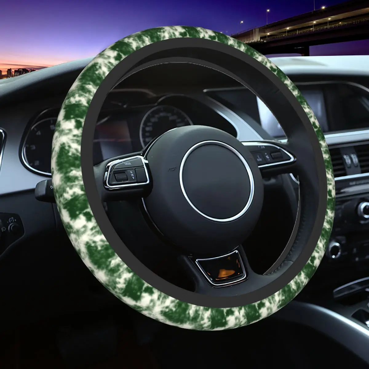 

Green Tie Dye Car Steering Wheel Cover 38cm Anti-slip Auto Steering Wheel Protector Colorful Car-styling Interior Accessories