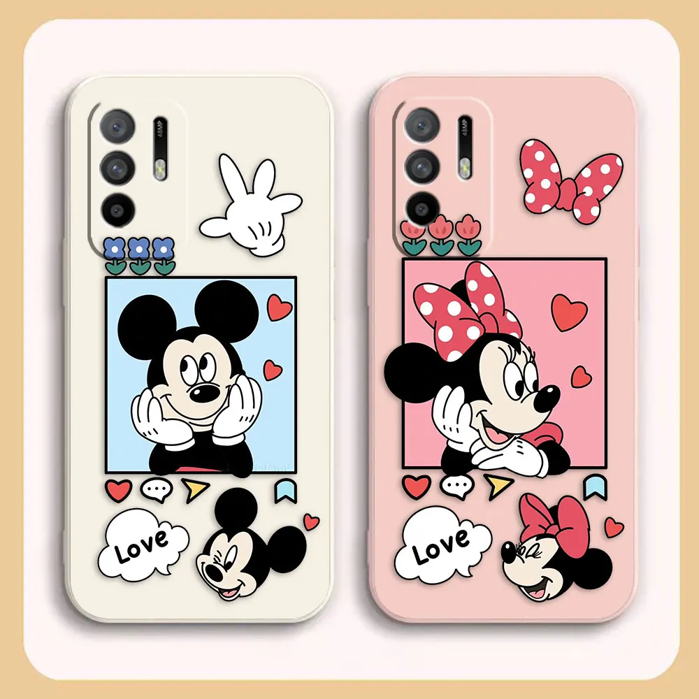 

Case For OPPO A52 A54 A55 A57 A59 A93 A83 A92S A93S 4G 5G A16 Colour Simple Liquid Silicone Case Cartoon Mickey Minnie Mouse