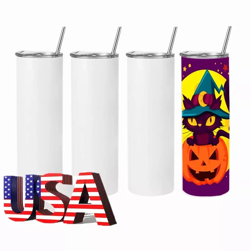 

6Pack USA warehouse Stock 20oz White Straight skinny tumbler Stainless Steel Sublimation Tumbler With Straw